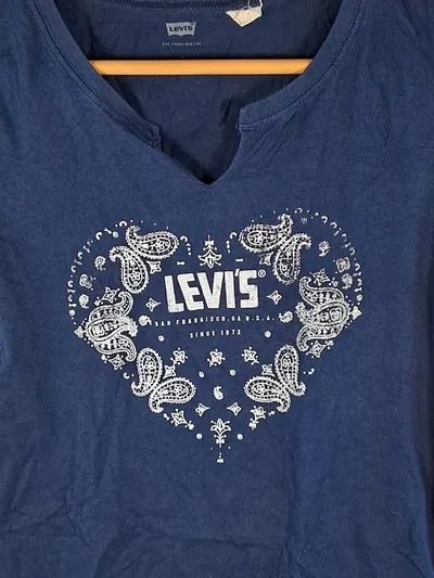 Levi's Damen T-Shirt Blau Gr. 36, S Herz-Print Paisley Logo-Print