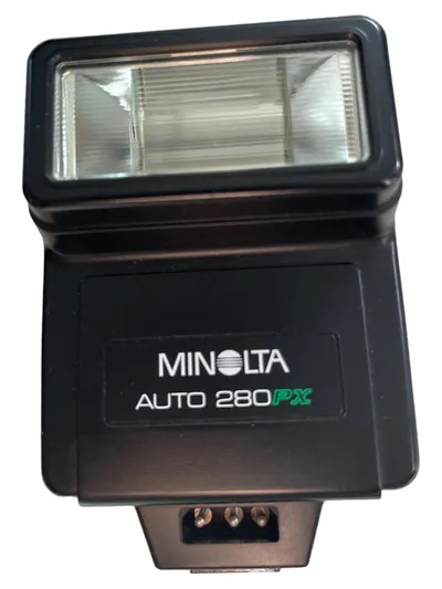 Minolta AUTO 280PX Blitzgerät Aufsteckblitz Schwarz inkl. Hülle