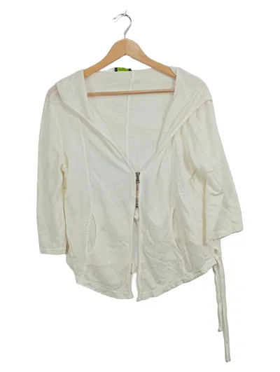 Wendy Trendy Damen Strickjacke Weiß Gr. 38 Kapuze 3/4-Arm Reißverschluss