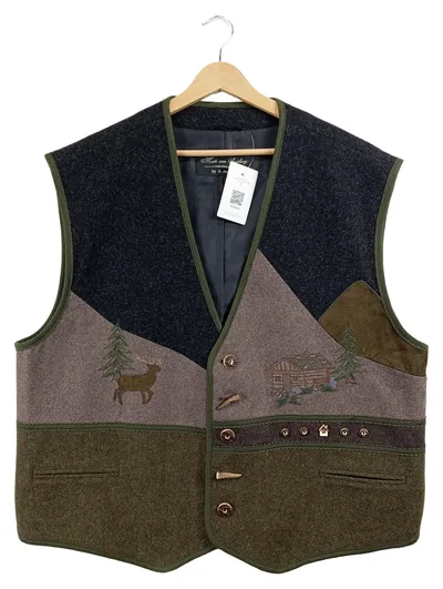 H. Moser Trachtenweste Herren Gr. 62 Wolle Mehrfarbig Hirsch Stickerei