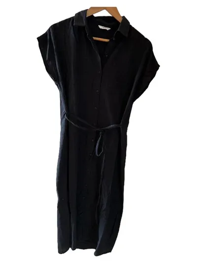 Pigalle Blusenkleid Damen Schwarz Gr. S Hemdblusenkleid Baumwolle Casual