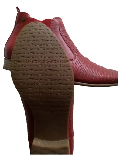 Tamaris Damen Stiefeletten Chelsea Boots Leder Rot Gr. 37