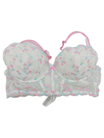 Damen BH Bügel-BH Blumenmuster Stickerei Spitze Weiß Rosa Gr. 85E