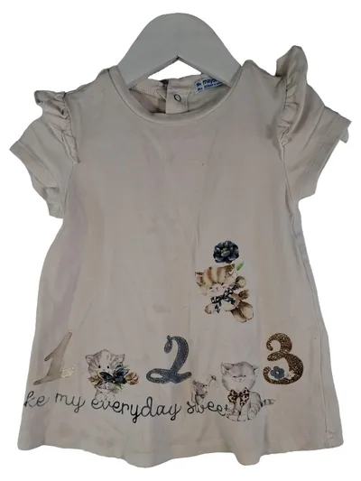Mayoral Baby Mädchen T-Shirt Gr. 98 Beige Katzenmotiv Rüschen