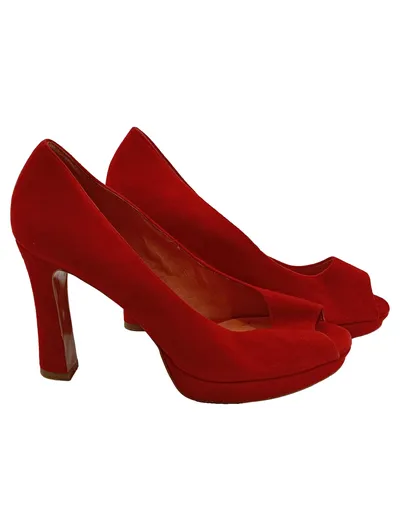 Helen Billkrantz Damen Peeptoe Pumps Rot Gr. 39 Elegant Wildleder