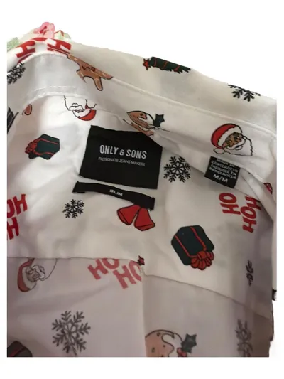 ONLY & SONS Herren Freizeithemd Weihnachten Slim Fit Weiß Gr. 48, M