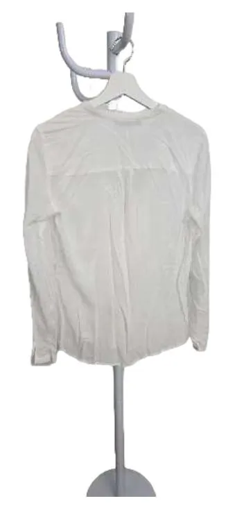 Hallhuber Damen Bluse Weiß Gr. 38 M Langarm V-Ausschnitt Knopfleiste