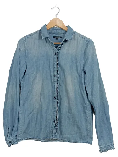 Marc O'Polo Jeanshemd Hemdbluse Rüschen Damen Gr. 36/S Blau