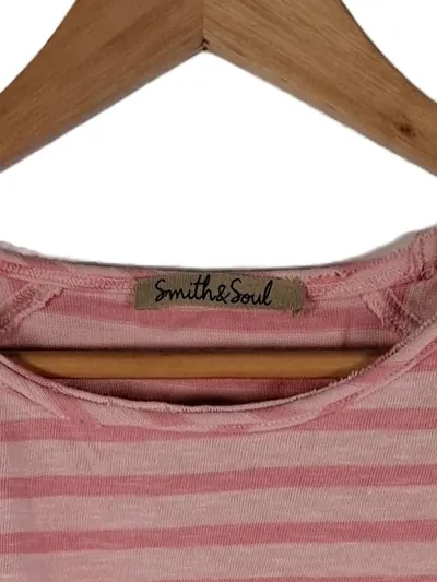 Smith & Soul Damen Pullover Gestreift Rosa Langarm Gr. L Baumwolle