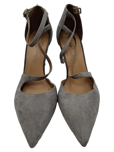 Tamaris Slingback Pumps Damen Gr. 40 Grau Wildleder Optik Knöchelriemen