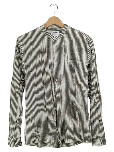 Lindbergh Herren Freizeithemd Oliv Gestreift Gr. M Baumwolle Slim Fit