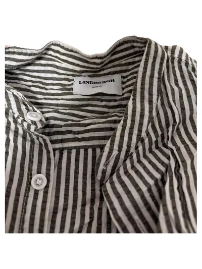 Lindbergh Herren Freizeithemd Oliv Gestreift Gr. M Baumwolle Slim Fit