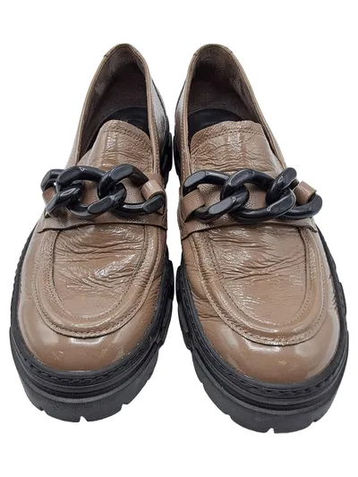 Paul Green Damen Slipper Lackleder Kette Braun Gr. 6.5 / EU 39.5