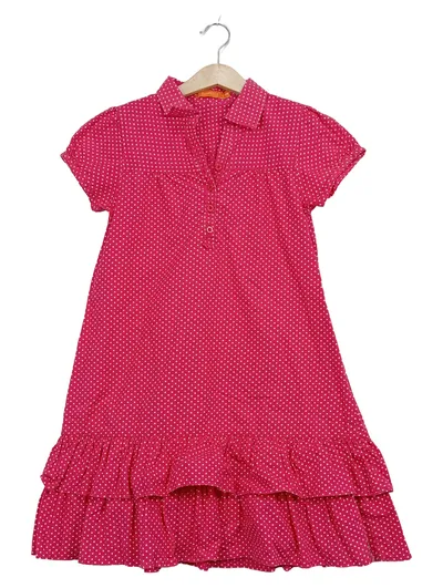 STACCATO Mädchen Blusenkleid Gr. 128 Pink Gepunktet Rüschen Baumwolle