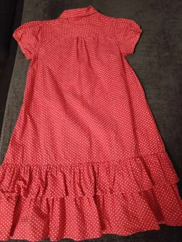 STACCATO Mädchen Blusenkleid Gr. 128 Pink Gepunktet Rüschen Baumwolle
