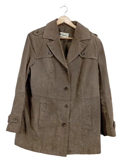 Ulla Popken Damen Ledermantel Braun Gr. 44 Veloursleder Klassisch
