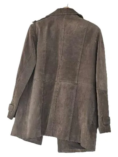 Ulla Popken Damen Ledermantel Braun Gr. 44 Veloursleder Klassisch