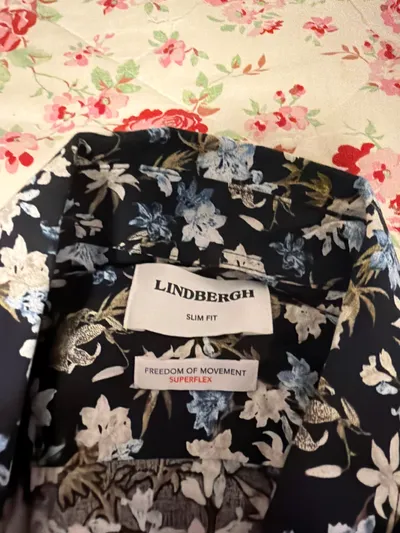 Lindbergh Damen Bluse Blau Blumenmuster Langarm Slim Fit Gr. M