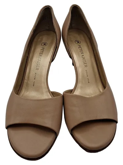 Peter Kaiser Peeptoe Pumps Damen Leder Beige Gr. 6.5 (39.5) Kitten Heel