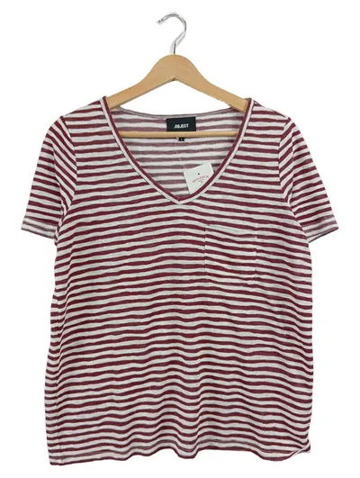 OBJECT Damen T-Shirt gestreift Rot Weiß V-Ausschnitt Gr. L