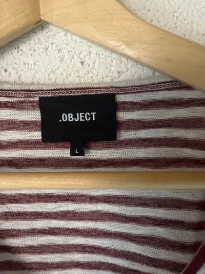 OBJECT Damen T-Shirt gestreift Rot Weiß V-Ausschnitt Gr. L