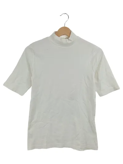 Brookshire Damen Pullover Rollkragen Kurzarm Weiß Gr. 40 L Basic Baumwolle