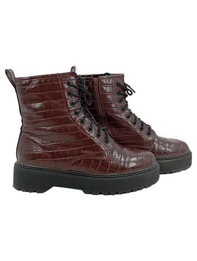 New Yorker Damen Stiefelette Schnürstiefel Kroko-Optik Braun Gr. 41 Urban