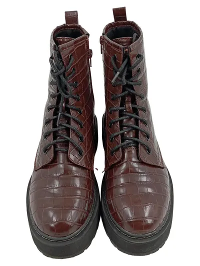 New Yorker Damen Stiefelette Schnürstiefel Kroko-Optik Braun Gr. 41 Urban