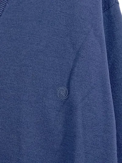 VAKKO Herren Pullover V-Ausschnitt Wolle Blau Gr. L Klassisch