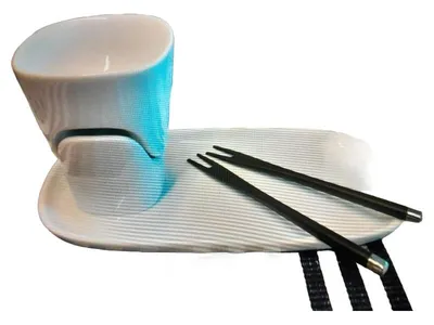 Menu Schokofondue Set Weiß Keramik Design Jakob Wagner inkl. 2 Gabeln