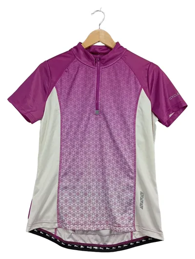 Crivit Damen Radtrikot Gr. 44-46 Funktionsshirt Kurzarm Lila Weiß