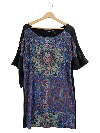 Desigual Damen Kleid Gr. 40 L Mehrfarbig Paisley Mandala Festlich Cut-Outs