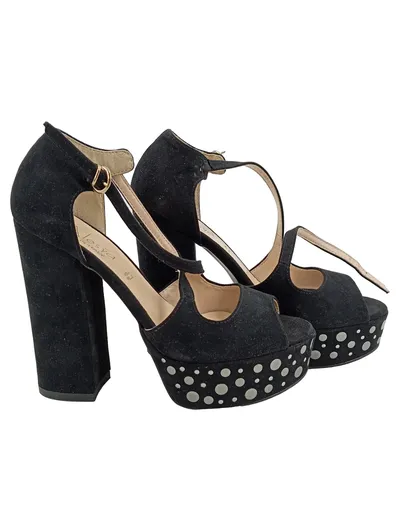 Alesya Damen Plateau Pumps Schwarz Gr. 35 Nieten High Heels Elegant
