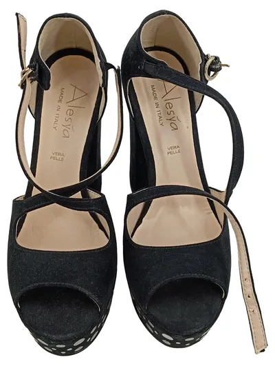 Alesya Damen Plateau Pumps Schwarz Gr. 35 Nieten High Heels Elegant