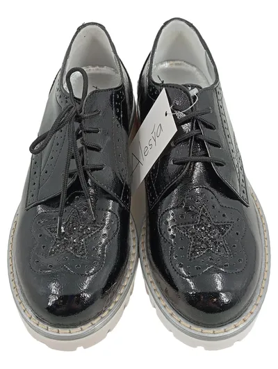 Alesya Damen Schnürschuhe Plateau Schwarz Gr. 36 Modisch Sterne Lochmuster