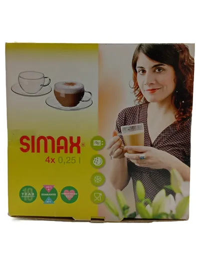 Simax Glastassen Set 4x 0,25l Cappuccino Tassen mit Unterteller transparent