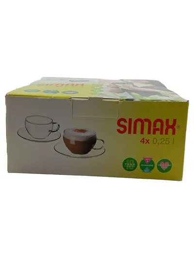 Simax Glastassen Set 4x 0,25l Cappuccino Tassen mit Unterteller transparent