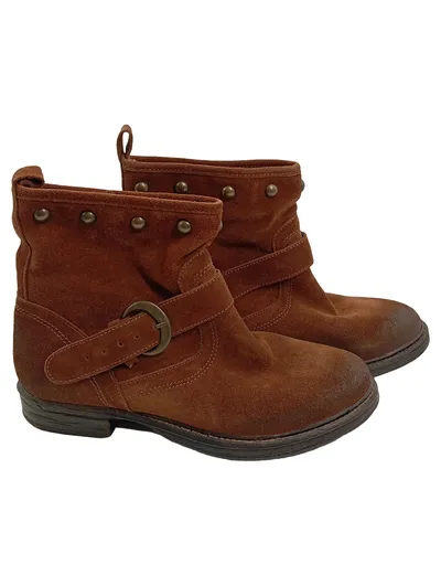 Marina Seval Damen Wildleder Stiefelette Biker Boots Braun Gr. 38 Nieten