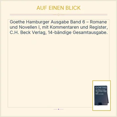 Goethe Werke Band 6 Romane Novellen I Hamburger Ausgabe C.H. Beck 14 Bände