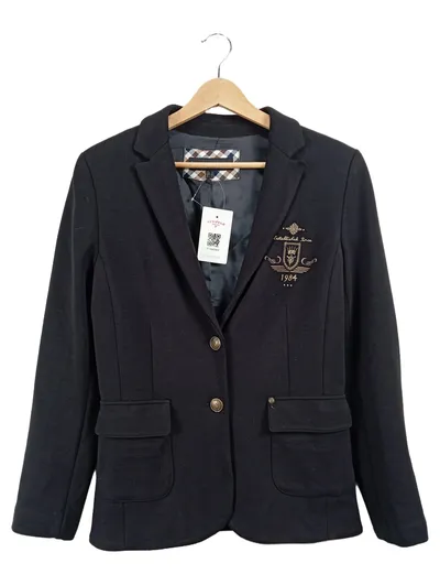 Un Jour Ailleurs Damen Blazer Jacke Gr. 38 Schwarz Preppy Stickerei