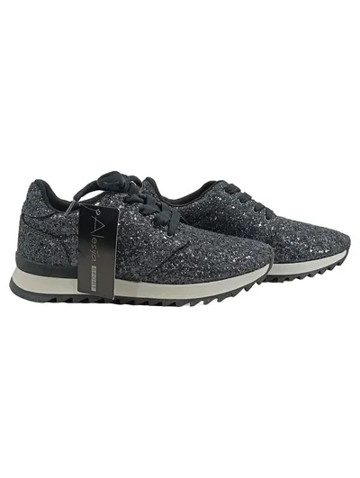Alesya Damen Sneaker Low Schwarz Gr. 36 Glitzer Casual Freizeit Schuhe