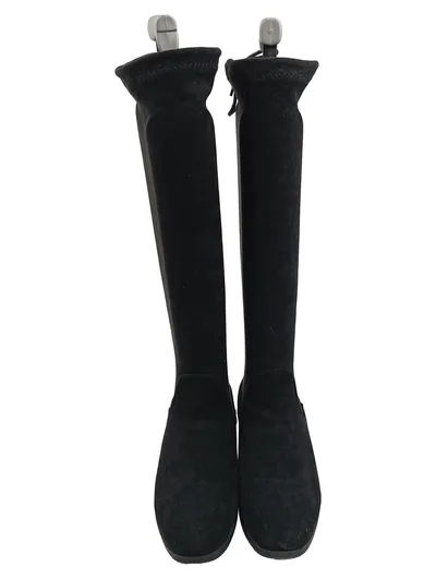 Damen Overknee Stiefel Schwarz Gr. 37 Wildleder-Optik Flach Kniehoch