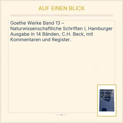 Goethe Werke Band 13 Naturwissenschaftliche Schriften I Hamburger Ausgabe