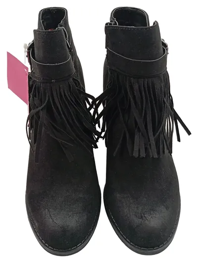 You Young Coveri Damen Stiefelette Fransen Schnalle Schwarz Gr. 38 Blockabsatz