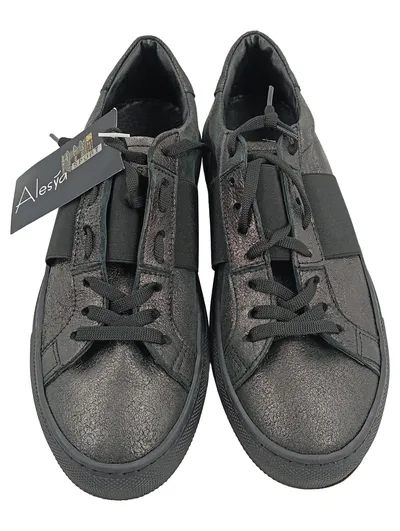Alesya Damen Sneaker Low Schwarz Gr. 39 Freizeit Schuhe Metallic