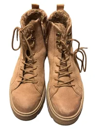 Paul Green Damen Stiefeletten Beige Gr. 39 Leder Gefüttert Schnürung Casual 1