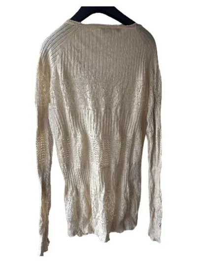 Max Mara Damen Strickjacke XL Beige Seide Baumwolle Lochmuster Cardigan
