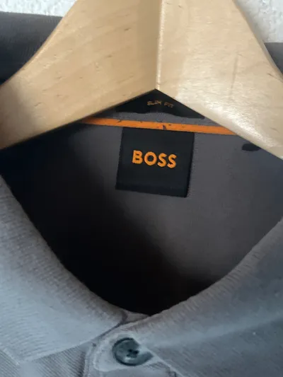 BOSS Herren Langarm Poloshirt Slim Fit Grau Gr. L