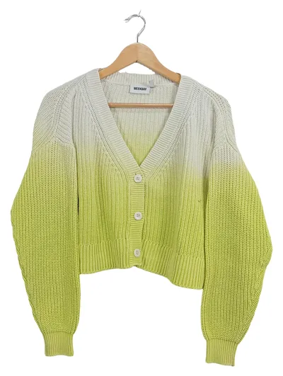Weekday Strickjacke Damen XS Grün Farbverlauf Cropped Cardigan