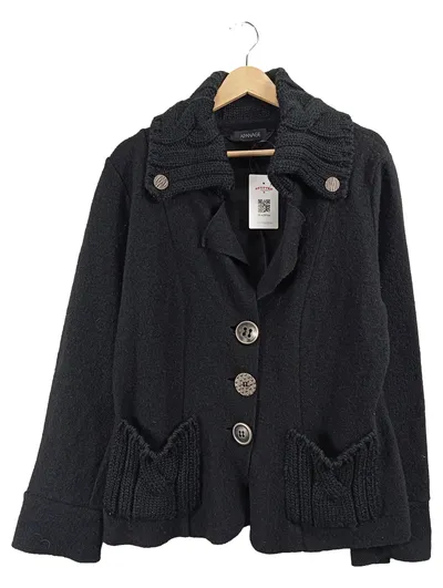 Apanage Damen Strickjacke Wolljacke Gr. 44 XXL Schwarz Knopf Klassisch